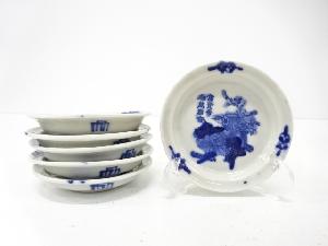 染付　牡丹　小皿　6客